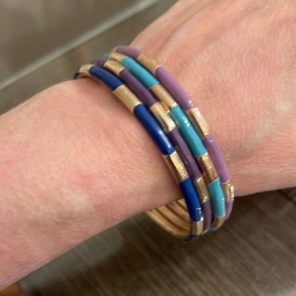 Vintage Brass and Enamel Bangles, Shades of Blue & Purple - Picture 4 of 16